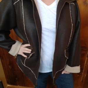 Braetan faux suede bomber jacket faux wool trim